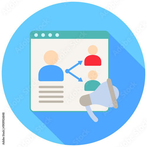 Campaign Rounded Flat Color Icon, Mini Illustration For Modern Concept, Ui, Ux Web And App Development. Related To Seo And Online Marketing.