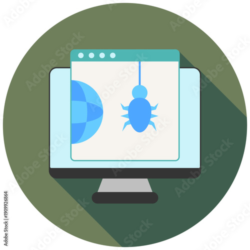 Crawl Bot Rounded Flat Color Icon, Mini Illustration For Modern Concept, Ui, Ux Web And App Development. Related To Seo And Online Marketing.