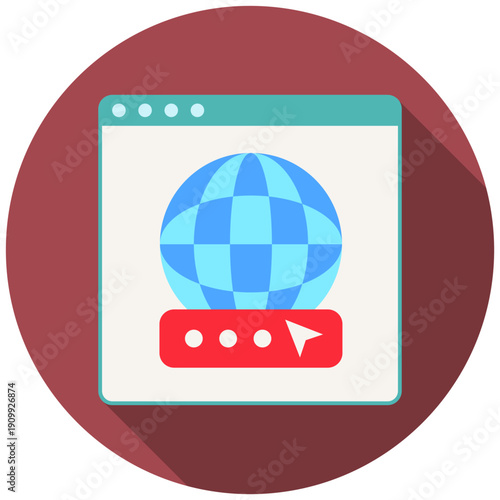 Domain Rounded Flat Color Icon, Mini Illustration For Modern Concept, Ui, Ux Web And App Development. Related To Seo And Online Marketing.