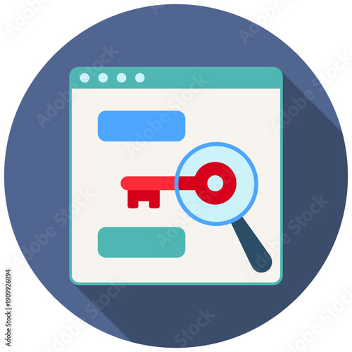 Keyword Research Rounded Flat Color Icon, Mini Illustration For Modern Concept, Ui, Ux Web And App Development. Related To Seo And Online Marketing.