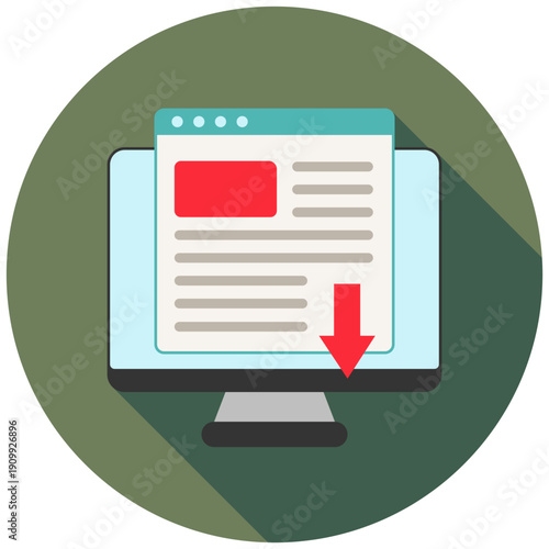 Landing Page Rounded Flat Color Icon, Mini Illustration For Modern Concept, Ui, Ux Web And App Development. Related To Seo And Online Marketing.