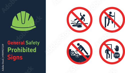 Workplace safety prohibition signs for hazard prevention