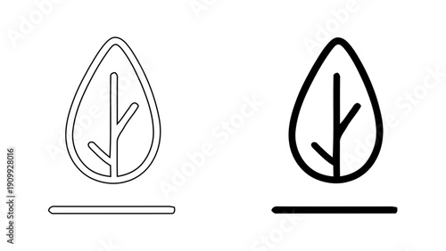 Green Leaf Icon for Environmental Sustainability and Organic Growth, Natural Plant Sprout Vector Illustration in Minimalist Outline and Glyph Style