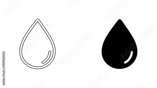 Water Drop Icon for Hydration Health and Ecological Conservation, Pure Liquid Droplet Vector Illustration in Minimalist Outline and Solid Glyph Style