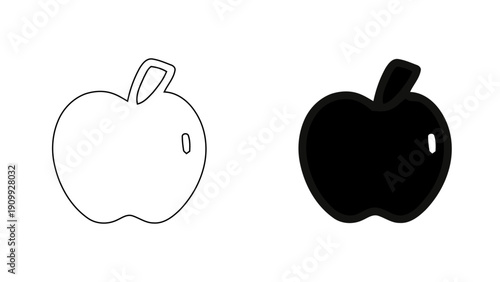 Red Apple Icon for Healthy Nutrition and Back to School Education, Organic Fruit Food Vector Illustration in Minimalist Outline and Solid Glyph Style
