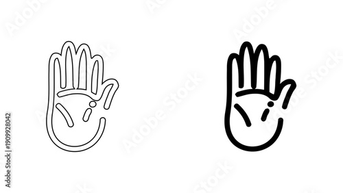 Human Hand Palm Icon for Security Stop Signal and Palmistry Fortune Telling, Open Hand Gesture Vector Illustration in Minimalist Outline and Glyph Style
