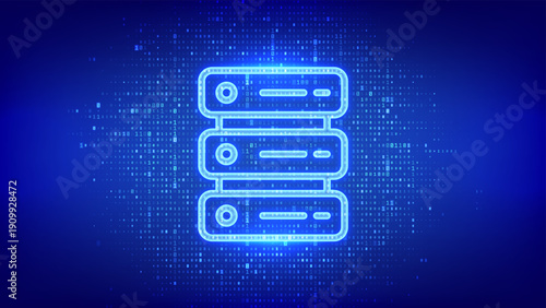 Server icon made of binary code. Computer server and data storage background. Server hosting. Database storage. Data center. Digital code background with 0s and 1s. Vector illustration.