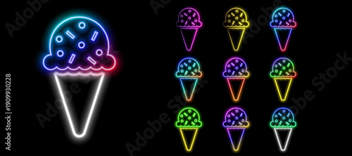 Neon Ice Cream Icon – Glowing Sweet Dessert Symbol
