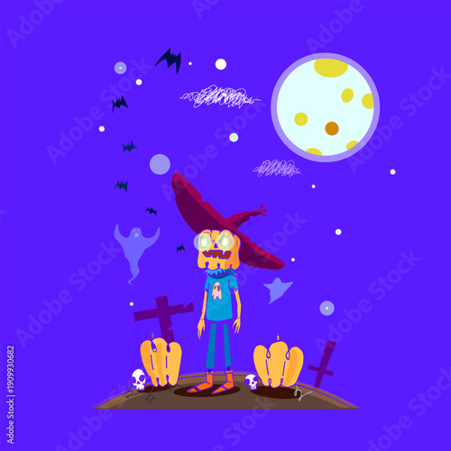 pumpkin head in the cemetery 