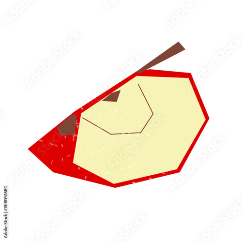 Geometric red apple wedge with peel isolated on white background.
