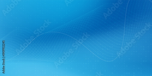 Blue minimal wavy lines and dot abstract corporate bright background. Vector digital flowing art design
