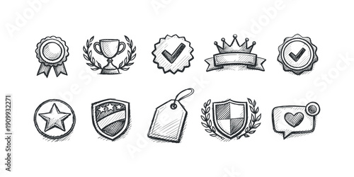 Badge, trophy silhouette icon set. achievement and award silhouette icons collection