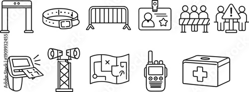 Collection of security and safety icons for event management and public safety