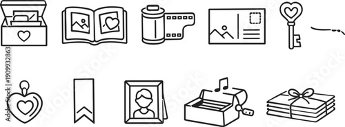 Collection of vintage icons representing memories, love, and nostalgia
