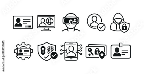 Cybersecurity and id protection outline icon set for secure digital environments