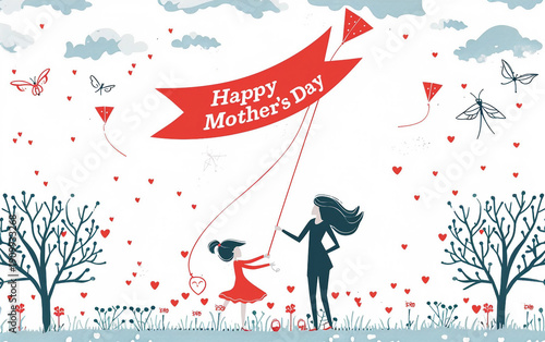 Parent and Child Enjoying Kite Flying Outdoors