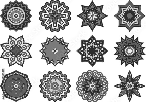 Colorful Hand-Drawn Mandala Vector Pack, Including Various Round Ornamental Designs with Floral Elements Suitable for Yoga Studio Decor and Spiritual Art
