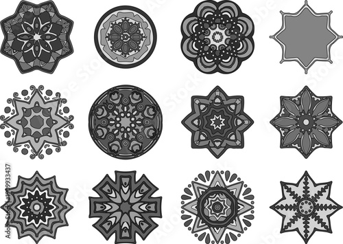 Colorful Hand-Drawn Mandala Vector Pack, Including Various Round Ornamental Designs with Floral Elements Suitable for Yoga Studio Decor and Spiritual Art