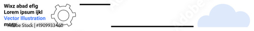 Gear linked to a cloud via lines, symbolizing technical processes, cloud infrastructure, and innovation. Ideal for technology, cloud services, automation, data transfer, software teamwork simple