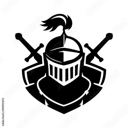 Medieval Knight Helmet Mascot Logo Warrior Armor with Crossed Swords Vector Illustration for Gaming, Esports, and Sports Branding