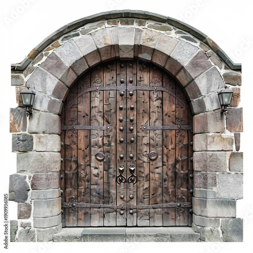 Historic Castle Door Isolated on White Background