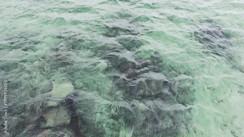 A beautiful landscape aerial video of the ocean and clouds in Cancun, Mexico.