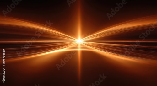 Abstract Golden Light Tunnel - Symmetrical Energy Streaks Converging to a Bright Starburst.
