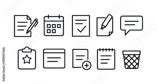 Office productivity line icon set. Work, organization, task management symbols.
