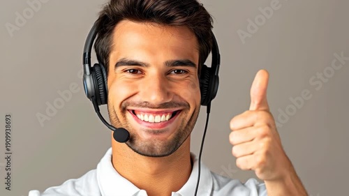 Cheerful Support: A friendly customer service representative, radiating warmth and reassurance, offers a thumbs-up gesture, symbolizing excellent support and customer satisfaction.