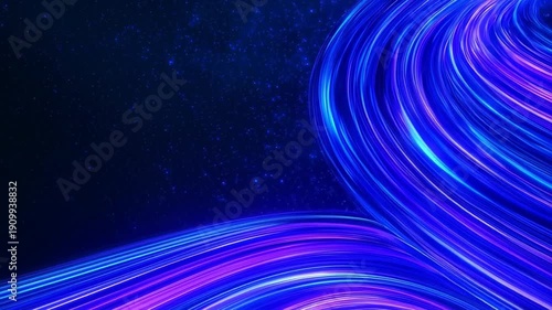 Dynamic Light Trails: Abstract waves of vibrant blue and purple light dance across a dark, textured canvas, symbolizing movement, energy, and digital fluidity.