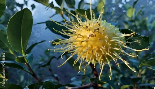 Yellow Rambutan Flower Bud Macro Nature Green Leaves