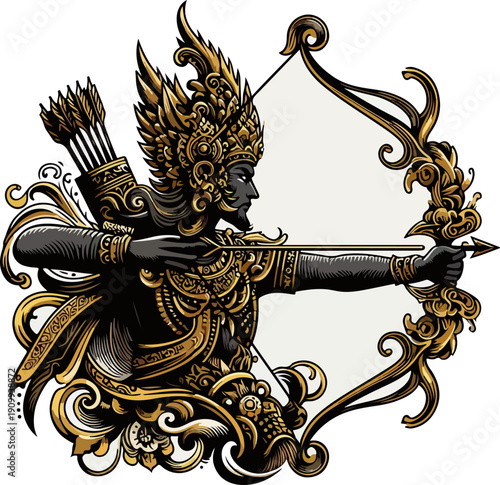 Cultural Symbolism and Strength Detailed Hindu Warrior Bust with Arrows Quiver on the Back, Evoking the Spirit of Ancient Empires