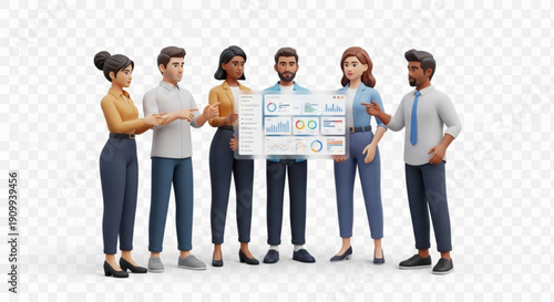 A group of business professionals presenting a chart in a vector illustration