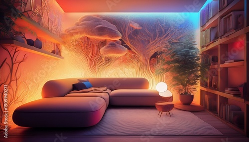 Wallpaper Mural cozy neuro design corner with warm gradient lighting soft sensory walls and restorative textures small neuro design corner with soft sensory walls muted light pockets warm gradient Torontodigital.ca