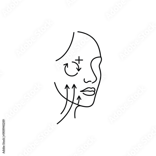 Facial massage lines and arrows on a womans face for skincare and lifting  beauty concept