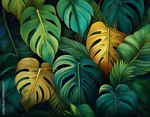 Wallpaper Mural tropical leaves background natural jungle monstera palm leaves design Torontodigital.ca