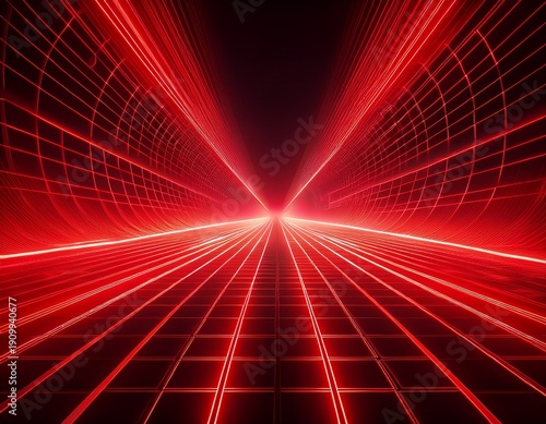 Wallpaper Mural endless red neon grid tunnel perspective abstract futuristic background with glowing lines and vanishing point digital art Torontodigital.ca
