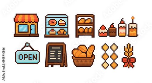 Bakery, pastry flat icon set. Sweets, bread, desserts flat icons collection