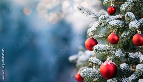 Wallpaper Mural schoner weihnachten hintergrund weihnachtsbaum mit roten kugeln geschmuckt und schnee platz fur text Torontodigital.ca