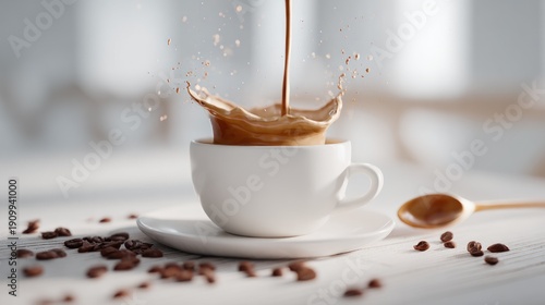 Wallpaper Mural Moment of coffee indulgence captured in a splash and scattered beans Torontodigital.ca