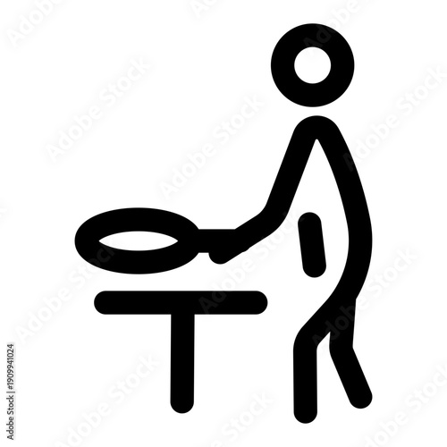 A linear icon showing a character making breakfast