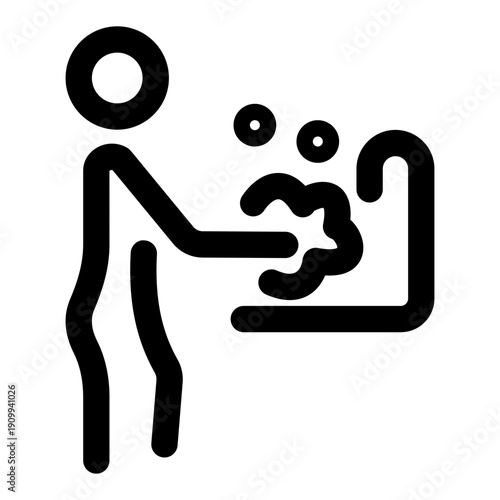 An outline icon showing a character washing dishes