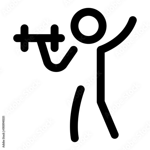 A linear icon showing a character doing exercise with a dumbbell 