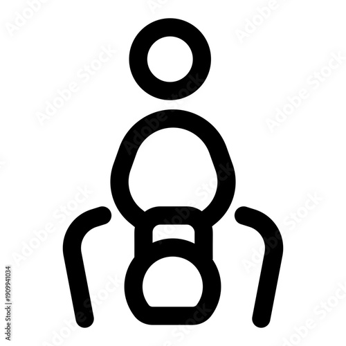 A linear icon showing a character doing kettlebell exercise