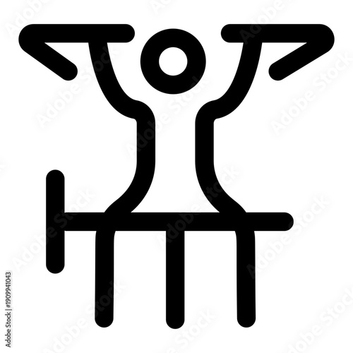 A linear icon showing a character doing shoulder press