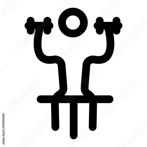 A linear icon showing a character doing dumbbell exercise