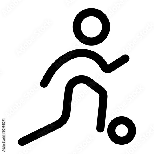 A linear icon showing a character doing soccer kick