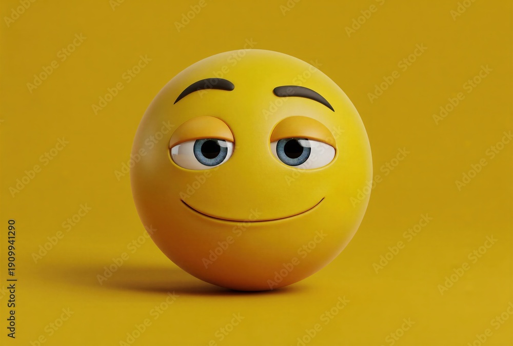 Fototapeta premium 3d Rendered Yellow Emoji with Subtle Smile and Content Expression