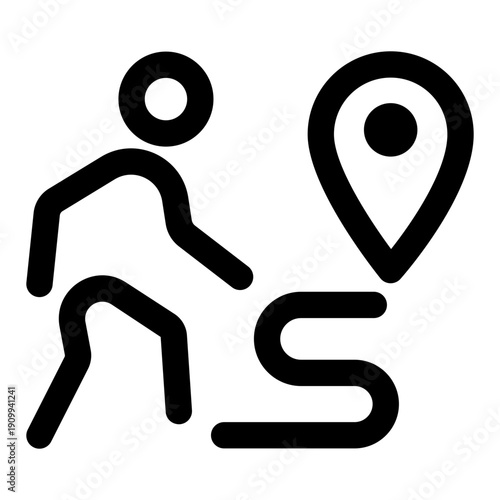 A linear icon showing a character walking on a long journey