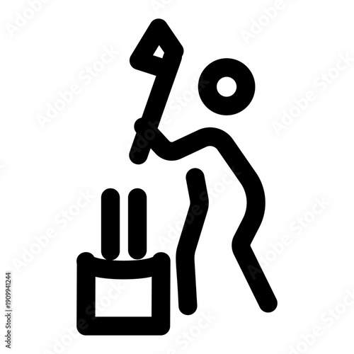 A linear style icon depicting a woodcutter
